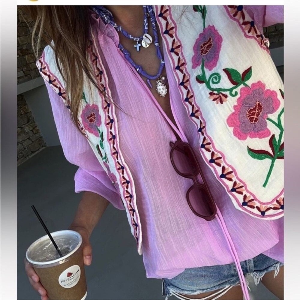 Zara open front embroidered boho vest hippie Medium - Picture 15 of 16